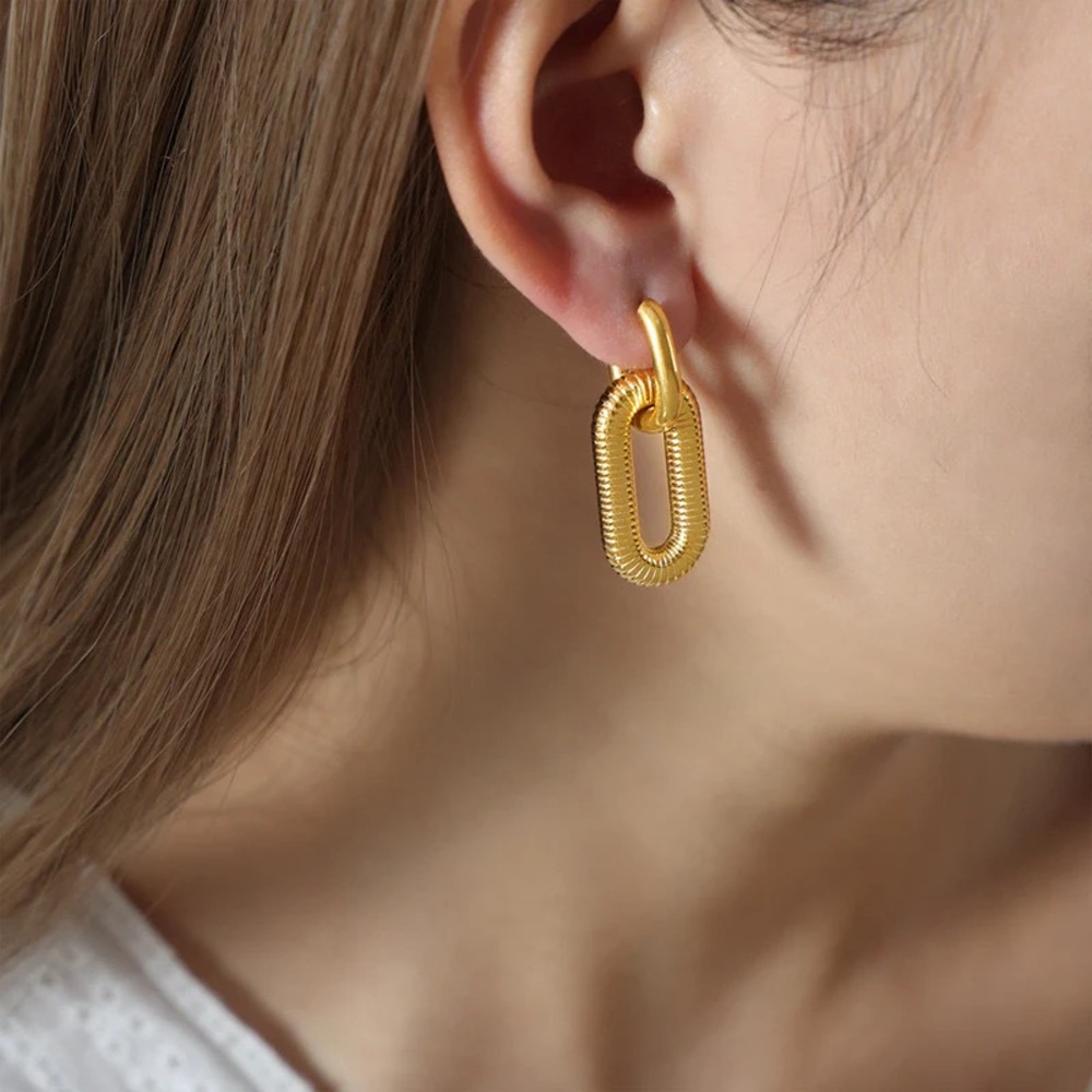 NEW💎18K Gold Link Loop Huggie Earrings*Hoop Earrings*Two Earrings In One